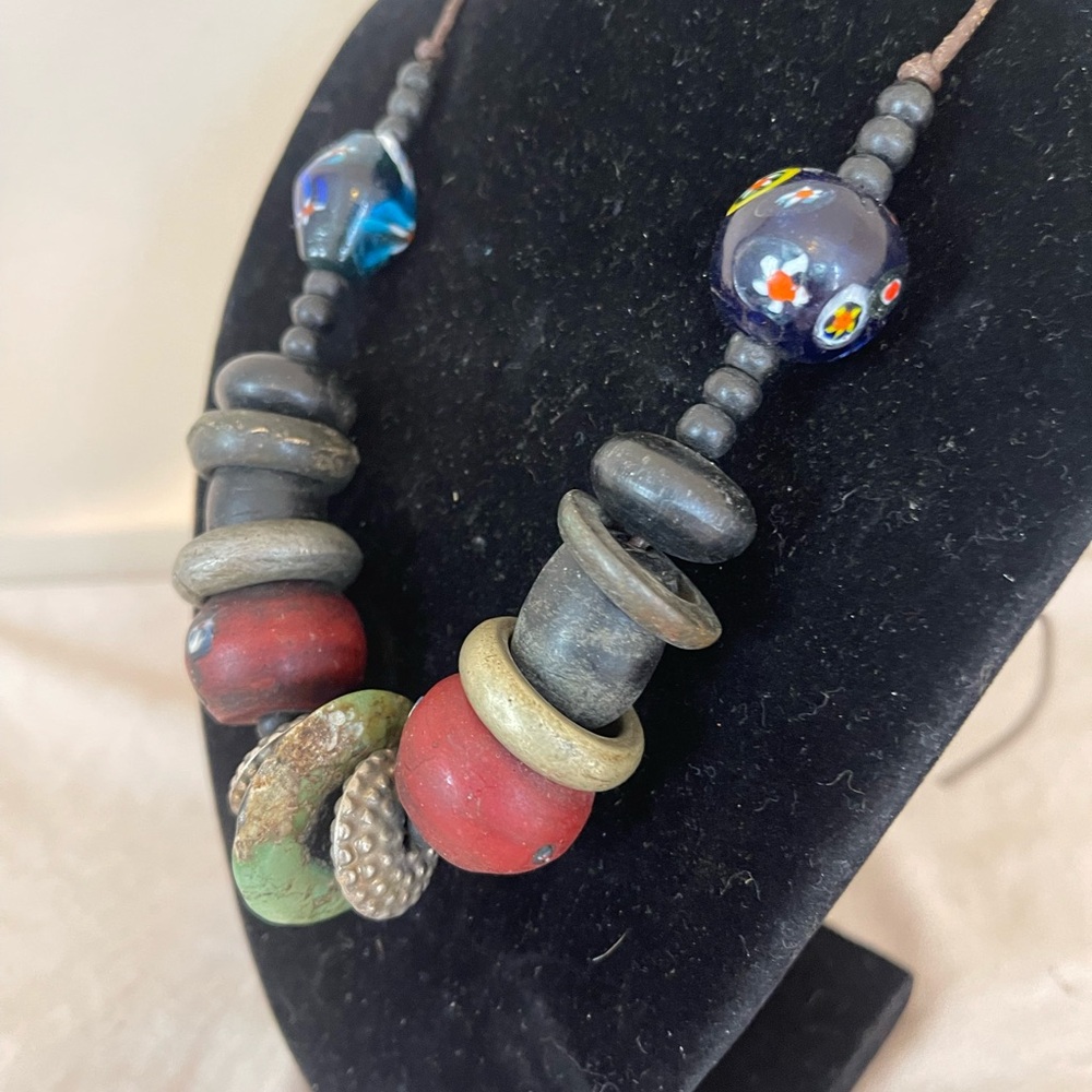 Handcrafted Multicolor Beaded Necklace Jewelry Old Beads African Rare Antique - Picture 6 of 7